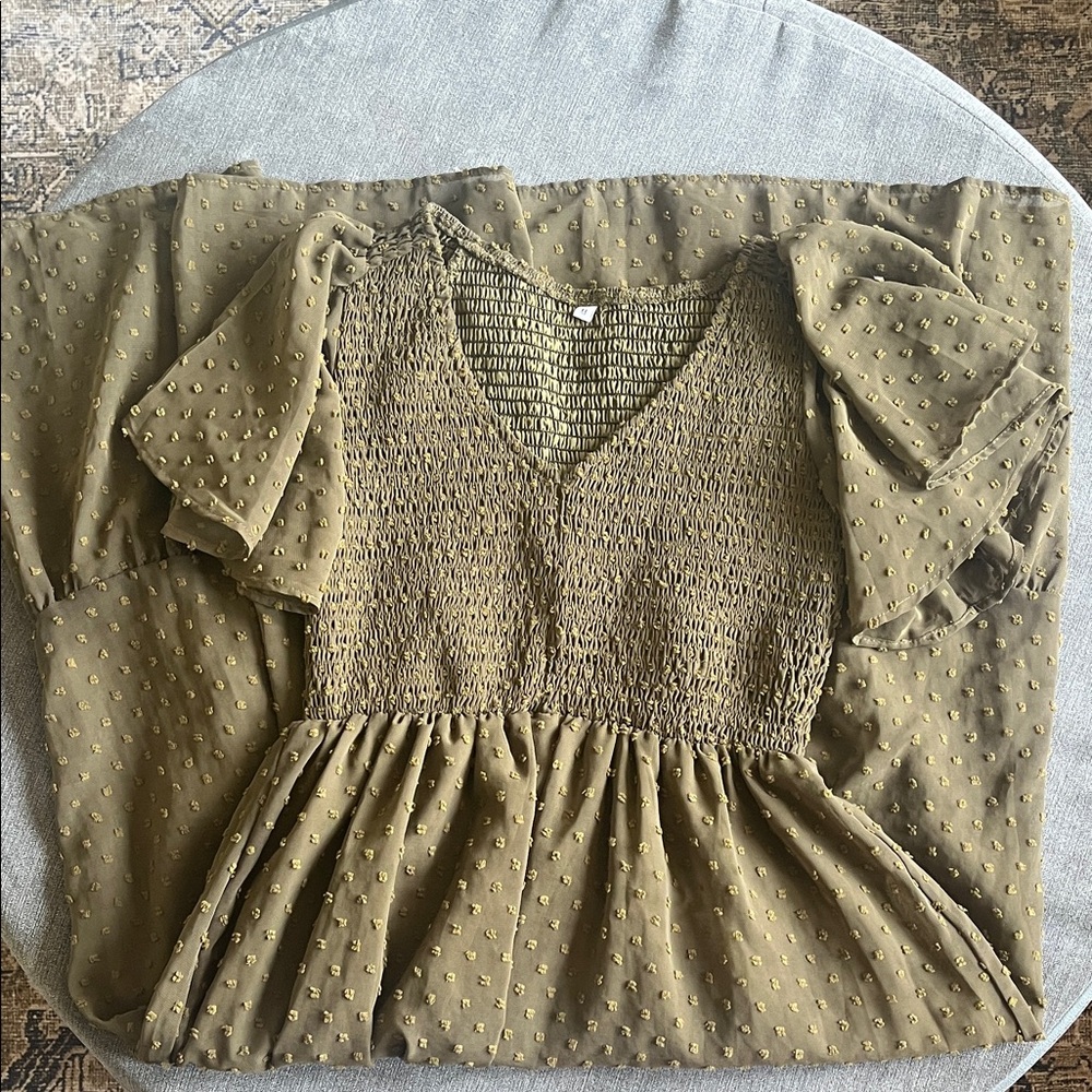 Elegant Olive Green Smocked Midi Dress